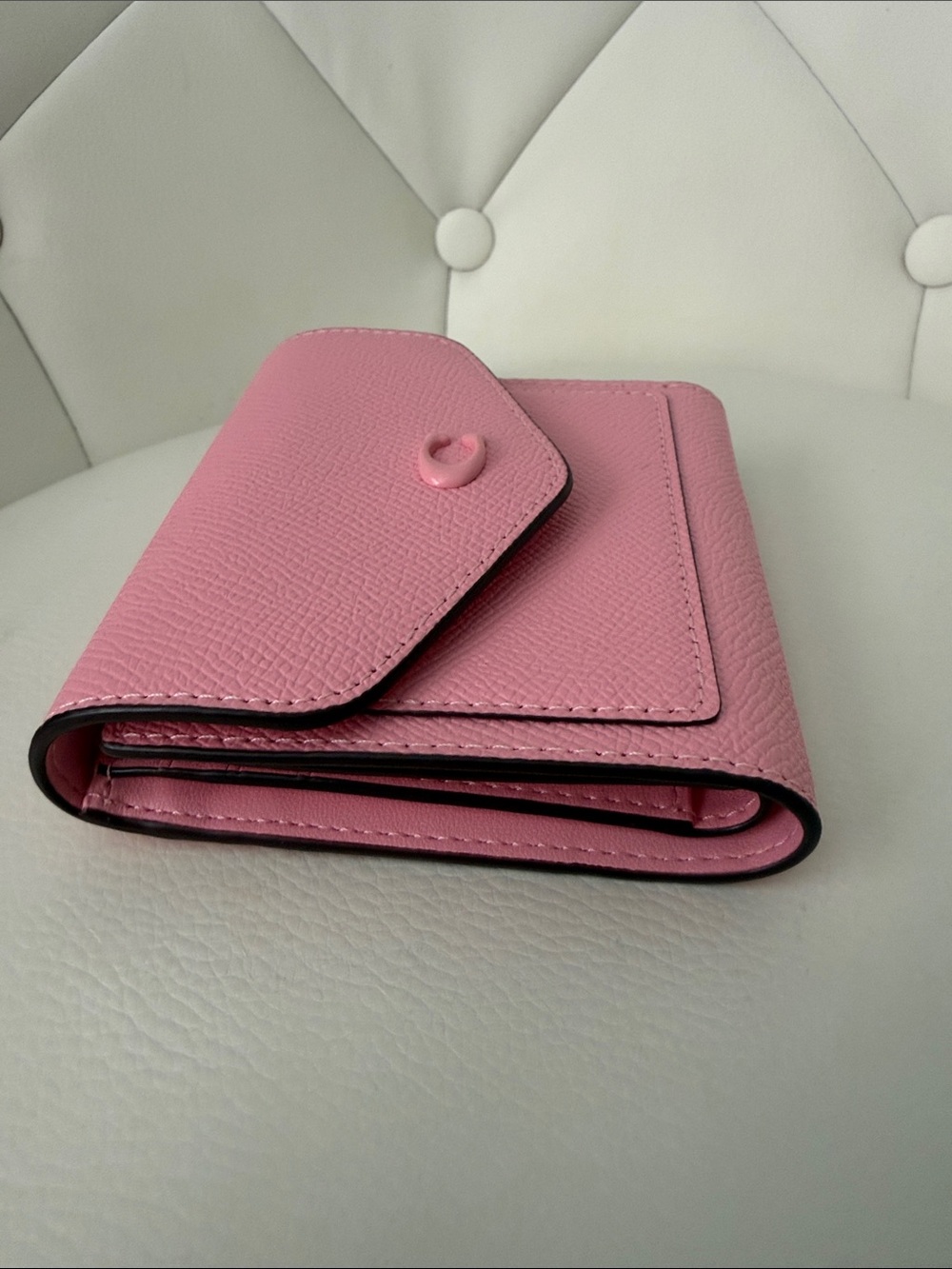 Coach Cross Wyn Grain Leather Small Wallet Flower Pink Silver Accents - Picture 14 of 16